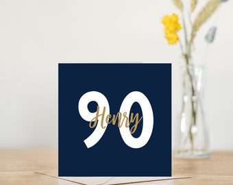 90th birthday card | personalised navy or green and gold greetings card | for men him grandparent great 90 birthday card | ninety