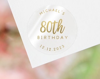 Foil 80th birthday sticker personalised | 80 birthday stickers | 80th birthday label birthday party | birthday labels 80th birthday party