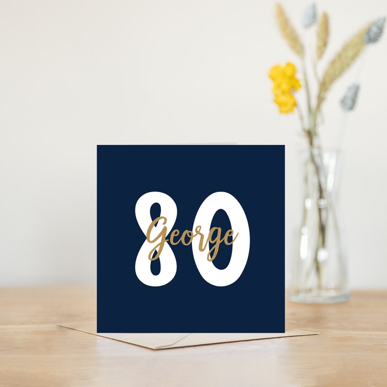 80th birthday card personalised navy or green and gold greetings card for men him husband brother grandparent 80 birthday card eighty Blue