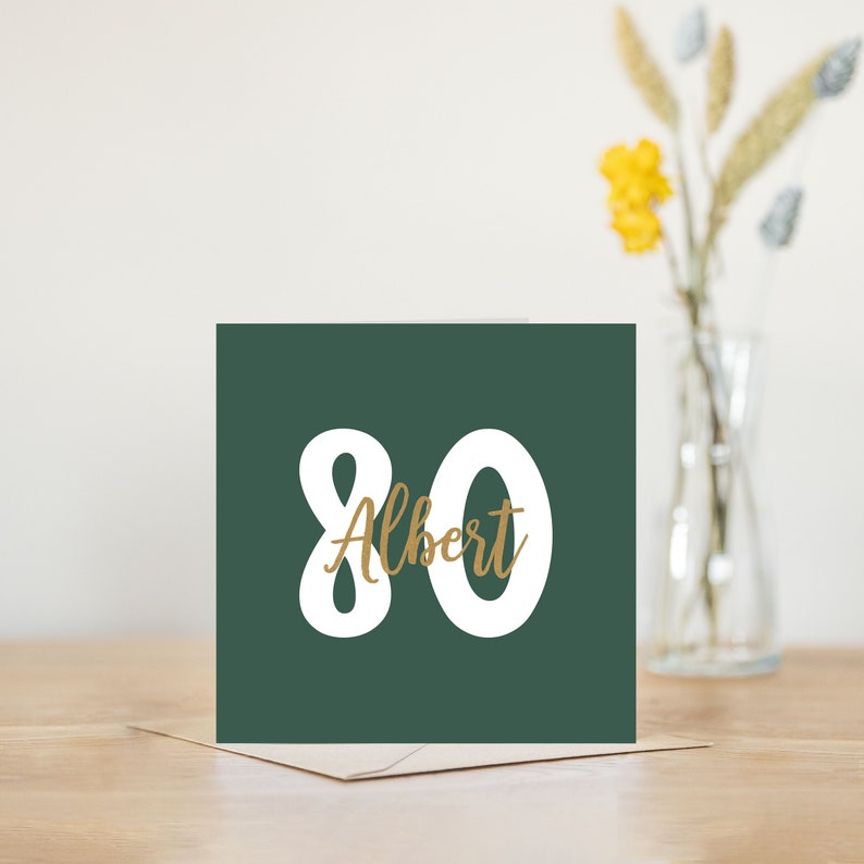 80th birthday card personalised navy or green and gold greetings card for men him husband brother grandparent 80 birthday card eighty Green