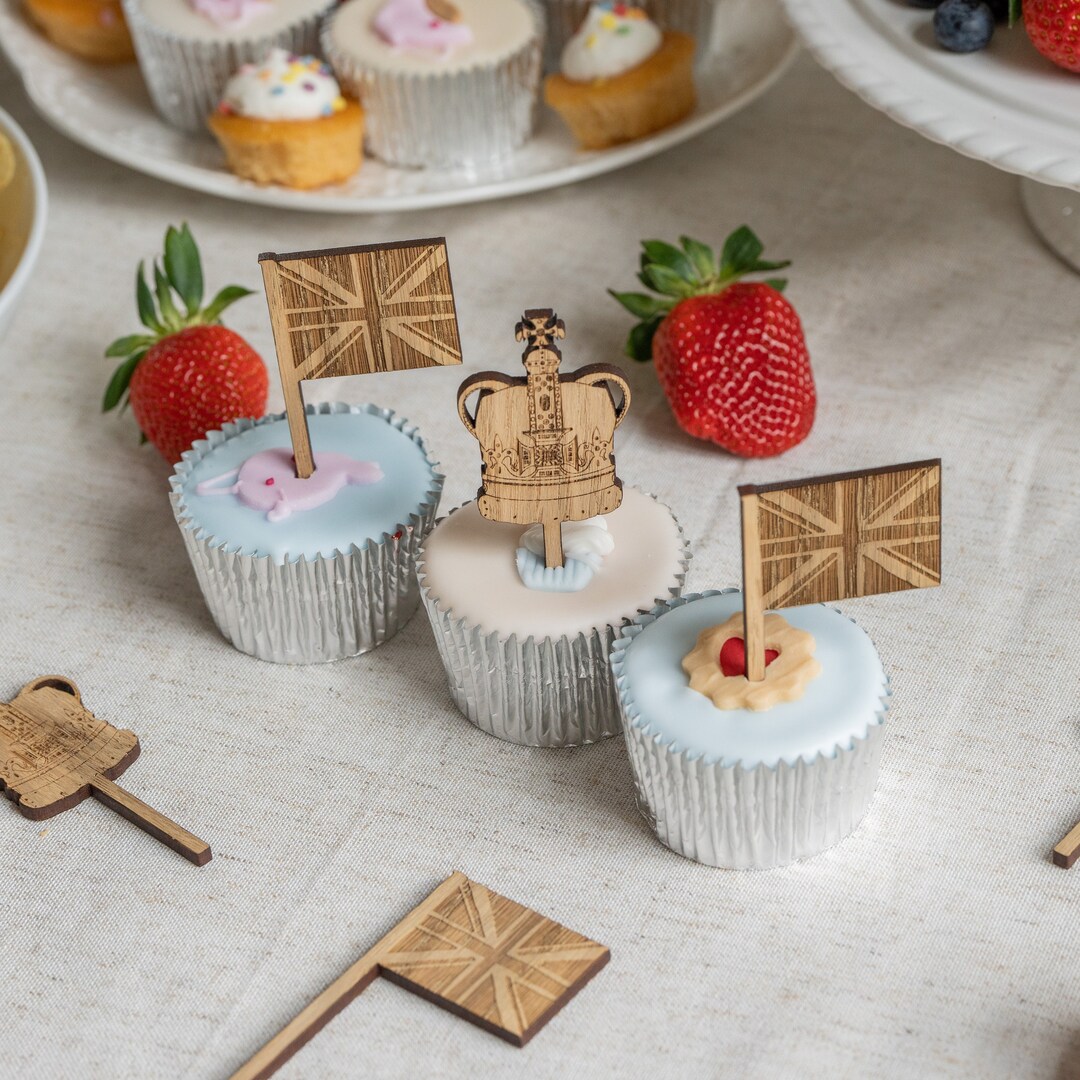 King Charles III Coronation 2023 Cupcake Toppers Wooden Party ...