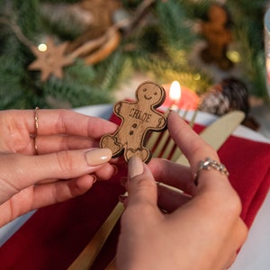 Personalised gingerbread man Christmas place names dinner table decor place name setting decoration wooden Christmas table decorations image 5