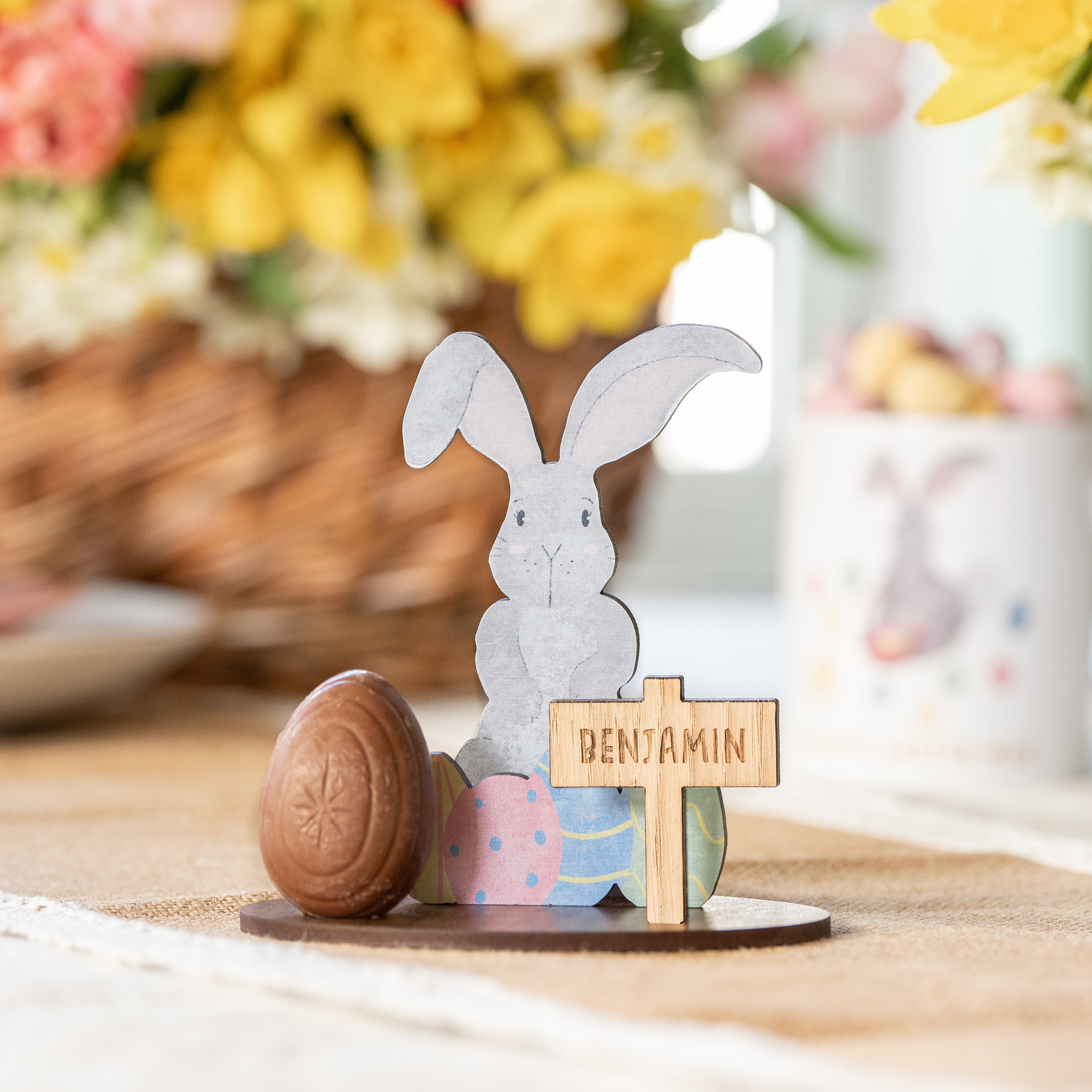 Personalised Easter gift rabbit Easter egg holder |  wooden Easter basket bunny rabbit themed holder | wood engraved bunny basket rabbit