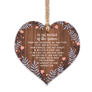Mother of the Groom Gift Hanging Wooden Heart Mum On my wedding day Wood Keepsake For mum Gift from Bride Mother in law AM94 image 3