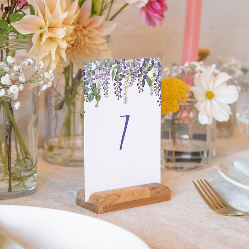 Table numbers wedding table number wedding wisteria numbers floral purple wedding wedding table decor bridal shower table cards image 2