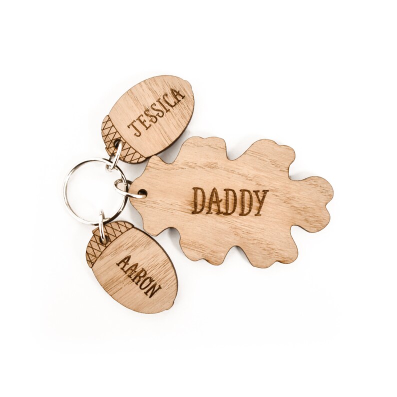 Gift ideas for Dad Personalised Acorn and Oak Keyring for Fathers Day Birthday or Christmas Grandad Gifts Gifts for Him Wooden Keyring image 4