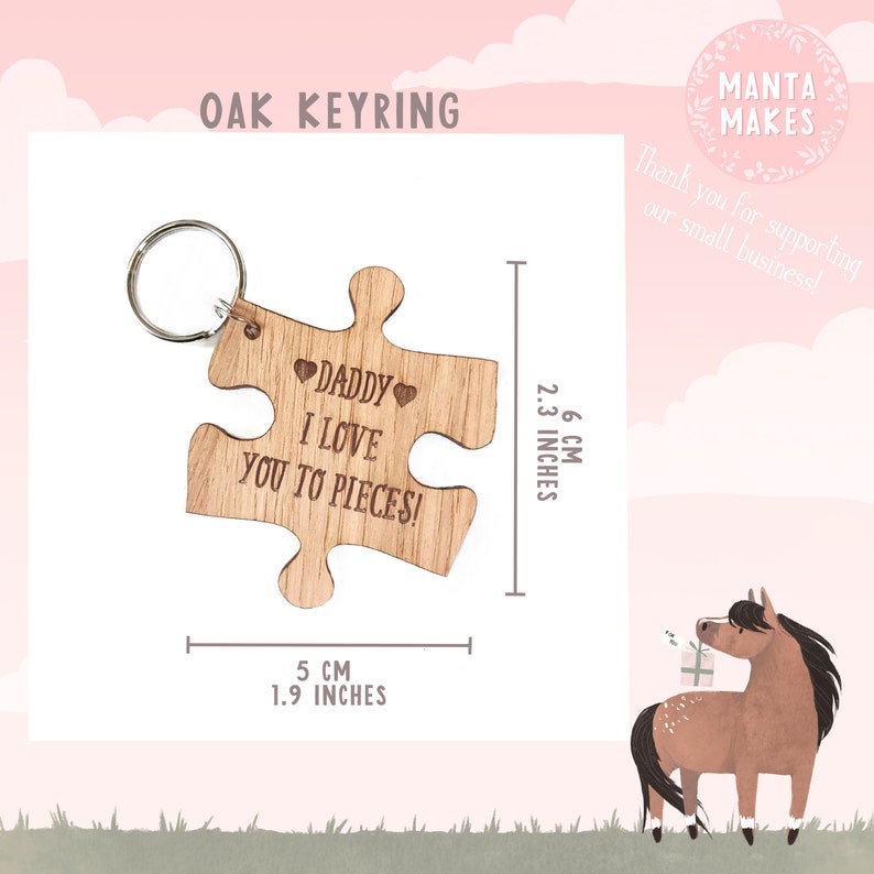 Daddy keyring love you to pieces, Daddy gift, dad gift, fathers day gift, dad keyring, fathers dad, wooden engraved keyring, new dad gift image 3