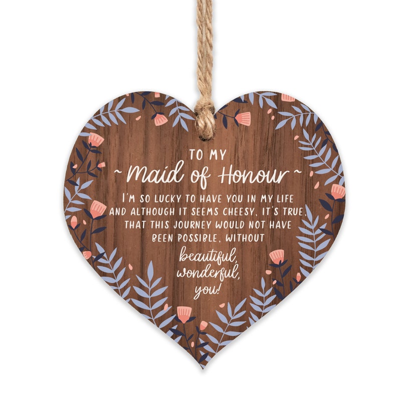 Maid of Honour Thank You Gift Hanging Wooden Heart Bridesmaid Gift Be my Head Bridesmaid Bridal Shower Hen Party Wedding Day AM14 image 3