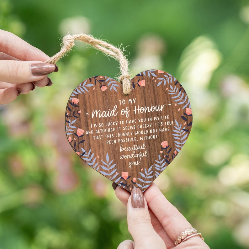 Maid of Honour Thank You Gift Hanging Wooden Heart Bridesmaid Gift Be my Head Bridesmaid Bridal Shower Hen Party Wedding Day AM14 image 1