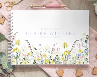 Wildflower celebration of life funeral guestbook | book of condolence in loving memory | funeral guest book memorial keepsake | funeral book