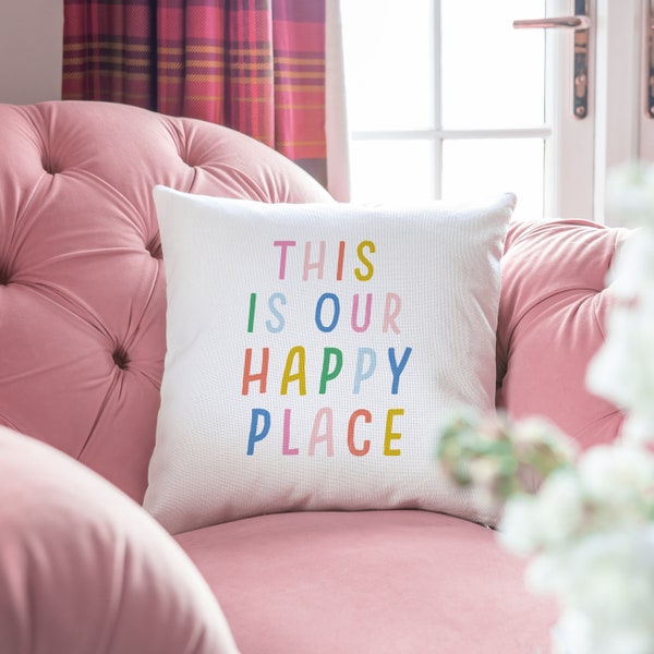 This is our happy place | home decor | couples gift | retro home art | typography gift in bright colours | inspirational uplifting quote