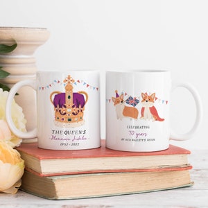 Queen Elizabeth Platinum Jubilee 1952-2022 Mug | The Queen's Jubilee illustrated celebration gift for her or him party decoration keepsake