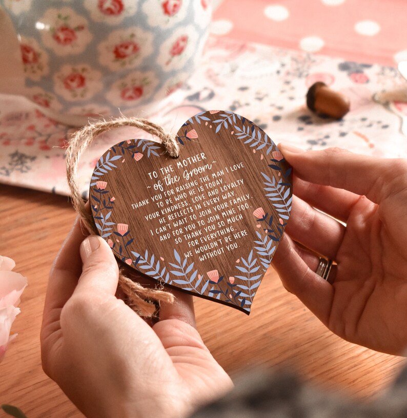 Mother of the Groom Gift Hanging Wooden Heart Mum On my wedding day Wood Keepsake For mum Gift from Bride Mother in law AM94 image 2