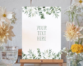 Personalised eucalyptus wedding sign with optional easel  | wedding signs signage | wedding decor template | custom editable template