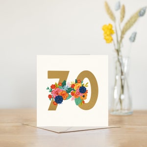 Personalised seventy 70th birthday number card | for her Mum Sister Auntie Nan Great Nan Grandma | greeting card with gold