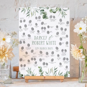 Personalised wedding guestbook green eucalyptus alternative illustration | wedding guest book | fingerprint thumbprint boho card poster