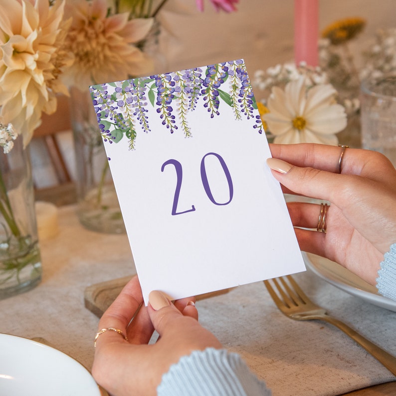 Table numbers wedding table number wedding wisteria numbers floral purple wedding wedding table decor bridal shower table cards image 3