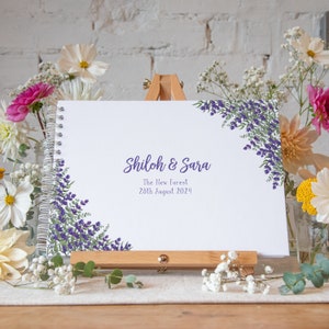 Personalised wedding guestbook lavender flowers purple floral green guest book for wedding engagement anniversary party album memory image 6