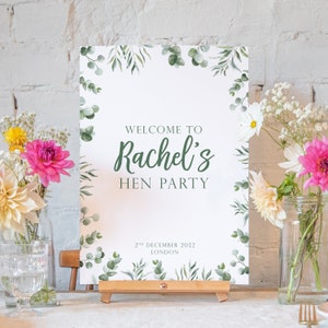 Eucalyptus personalised hen party sign | welcome hens party sign | hen party decor hen do sign | hen party print, hens party welcome to hen