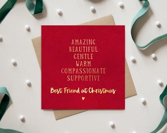 Best Friend Foil Christmas Card | gold foil red luxury Christmas Card with poem | special card for Best Friend at Christmas