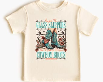 ウエスタンスタイルの女の子用Tシャツ、子供用カウボーイブーツTシャツ、ガラスの靴を忘れたシャツ、ウエスタンスタイルのベビーロンパース、カウガールシャツ、ウエスタンベビーTシャツ