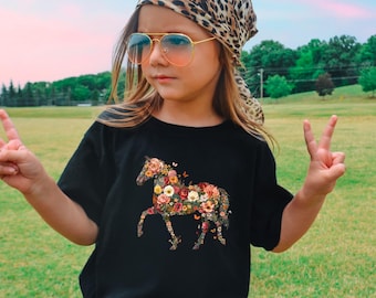 Camiseta de caballo para niña, camiseta estilo western, camiseta boho suave y bonita con estampado de caballo, sudaderas para niños y bebés, regalo para amantes de los caballos, camiseta de vaquera