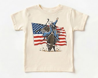 Kids Western Bull Riding Shirt ,4th of July Shirt, USA Shirt, Cowboy Rodeo Tee, Patriotic Kids Tee, Baby Onesie, Country Boy Tee