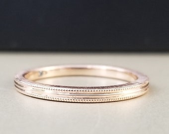 Gold Bands, 14k Rose Gold Band, 14k Wedding Band, 14k Stackable Bands, 14k Rose Mil-Grain & Textured Band, Size 6.5 #WD637