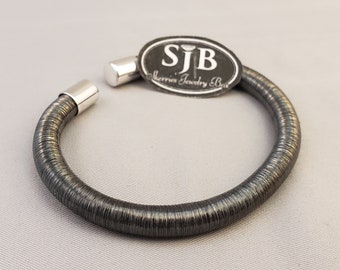 Sterling Silver Bracelets, 925 Silver Cuff Bracelets, Silver & Silcone Wire Wrap Cuff, Stackable Silver Bracelets, 925 Silver Jewelry, #B191