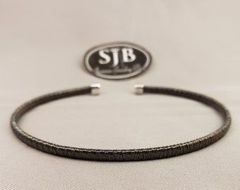 Sterling Silver Bracelets, 5mm Silver Cuff Bracelet, Trending Black Silver Stackable Cuff Bracelets, 925 Silver Jewelry, #B188