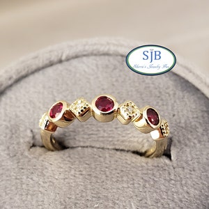 Ruby Rings, 14k Ruby & Diamond Rings, 14k Yellow Gold Ruby and Diamond Ring, Ruby Stacking Rings, July Birthstone Jewelry, Size 6.5, #R989
