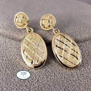 Gold Earrings, Vintage Earrings, 14k Yellow Gold Vintage Drop Earrings, 14k Yellow Gold Textured Dangle Earrings, Big Gold Earrings, #C2014