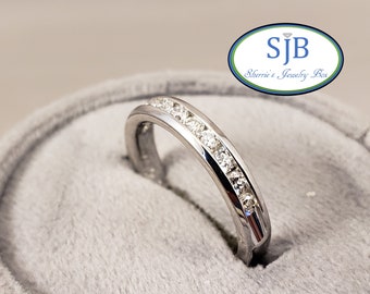 Diamond Bands, 14k Diamond Rings, 14k White Gold Diamond Channel Band, Wedding Bands, Stackable Bands, Anniversary Rings, Size 6.5, #WD835