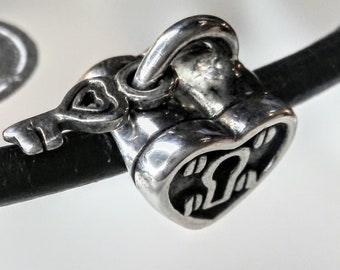 Heart Lock & Key Charms, 925 Silver Lock and Key Charm Bead, Sterling Silver Heart Lock and key Charm fits Chamilia Novo Pandora Jewelry