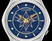 Marvel Universe Watch, Citizen Disney Watch, Captain Marvel Watch with Blue Dial Gold Trim, Citizen Eco Drive, Ladies Collectable Watches