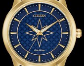 Marvel Universe Watches, Captain Marvel Disney Watch, Gold Disney Citizen Eco Drive Watch with Mesh Band Blue Dial, Mens Collectible Watch