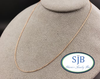 Rose Gold Chains, 14k Rose Gold Chains, 1.0mm 14k Rose Gold Diamond Cut Cable Chain with Lobster Clasp, 16" Solid Pink Gold Chains, #CH895