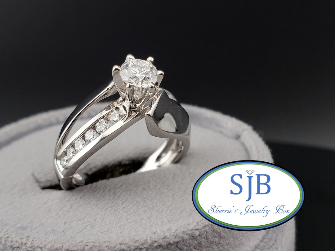 Engagement Rings, 14k White Gold Diamond Bypass Engagement Ring