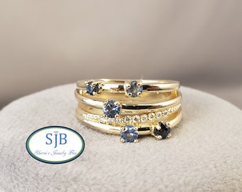 Sapphire Rings, 14k Yellow Gold Blue Sapphire & Diamond Ring, Sapphire and Diamond Band, Anniversary Bands, Stacking Rings, Size 7, #R998