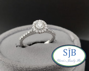Engagement Rings, 14k White Gold .60ct Diamond Halo Engagement Ring, Anniversary Rings, Stackable Rings, April Birthstone, Size 6.75, #WD340