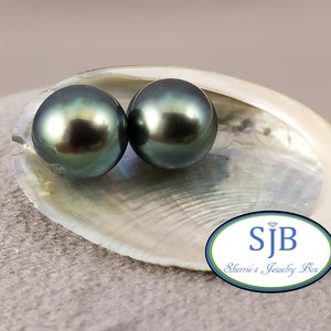 Tahitian Pearl Earrings, Black Pearl Studs, 18k Yellow Gold Tahitian Pearl Stud Earrings, Classic Pearl Studs, June Birthstones, #E1566
