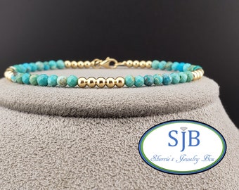 Turquoise Bracelets, Turquoise Stacking Bracelets, 14k Yellow Gold & Turquoise Bracelet, Pallina Design Bracelet, Stackable Bracelets, #B357