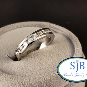 Diamond Bands, 950 Platinum Diamond Bands, Vintage Channel Set Diamond Band, Platinum Diamond Wedding Band, Stackable Bands, Size 7.5 #C2806