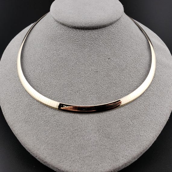 Vintage 14k Two Tone Omega Chain, Vintage 14k White & Yellow Gold Reversible Omega Chain, 17.5" 6mm Domed Omega Collar Necklace, #C5934 View 2