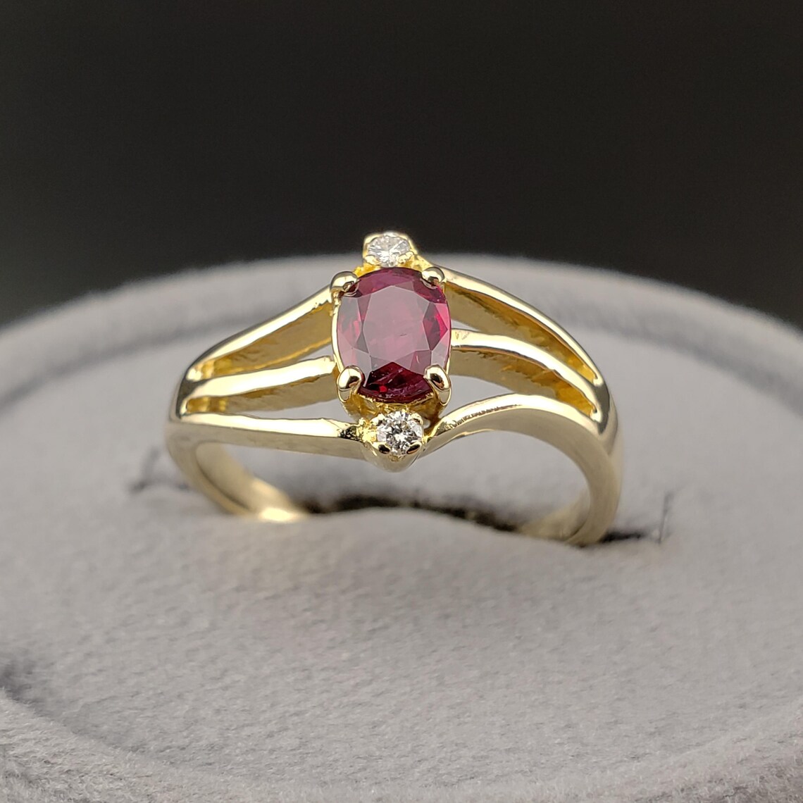 Ruby Stackable Aniversary Rings Vintage Ruby Rings, Vintage 14k Yellow Gold Oval Ruby & Diamond 3 Stone ...