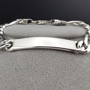 Bracelets en argent, bracelet Figaro vintage en argent sterling 925, bracelet à maillons Figaro avec plaque d'identification à graver vintage, bracelets de 9 pouces, C3794 image 4