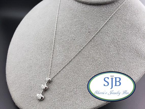 Sterling silver diamond 3 stone heart pendant necklace deals