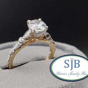 Engagement Rings, 14k White & Yellow Gold Diamond Engagement Ring, Two Tone Diamond Engagement Rings, Vintage Style Rings, Size 6.75, #WD793