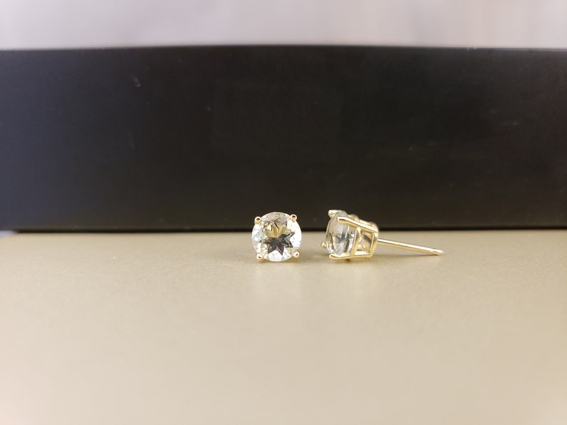 14k Yellow Gold Green Amethyst Earrings Green Amethyst Stud Earrings Prasiolite Studs Green Amethyst Earrings Green Stone Earring #E826