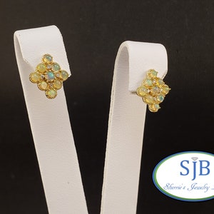 Opal Earrings, 14k Opal Studs, 14k Yellow Gold Ethiopian Opal & Diamond Stud Earrings, Bezel Set Opal Earrings, October Birthstone, #E1793